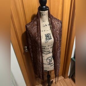Sequined Long Fringe Like New Stylish Brown Paisley Wrap